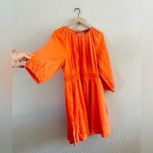 J. Crew Orange Linen Puff Sleeve Dress NWT